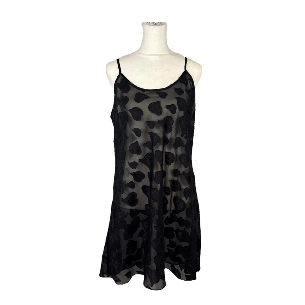 Victoria's Secret Black Sheer Nightie Slip Sexy Sz L Hearts